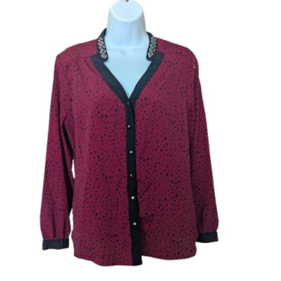 Red and Black Long Sleeve Printed Blouse Size Medium Petite - Picture 1 of 6